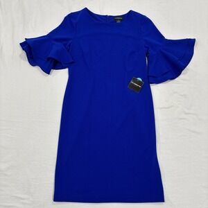 Liz Claiborne Dress Womens 8 1/2 Sleeve Bell Shift Cobalt Blue Polyester Spandex